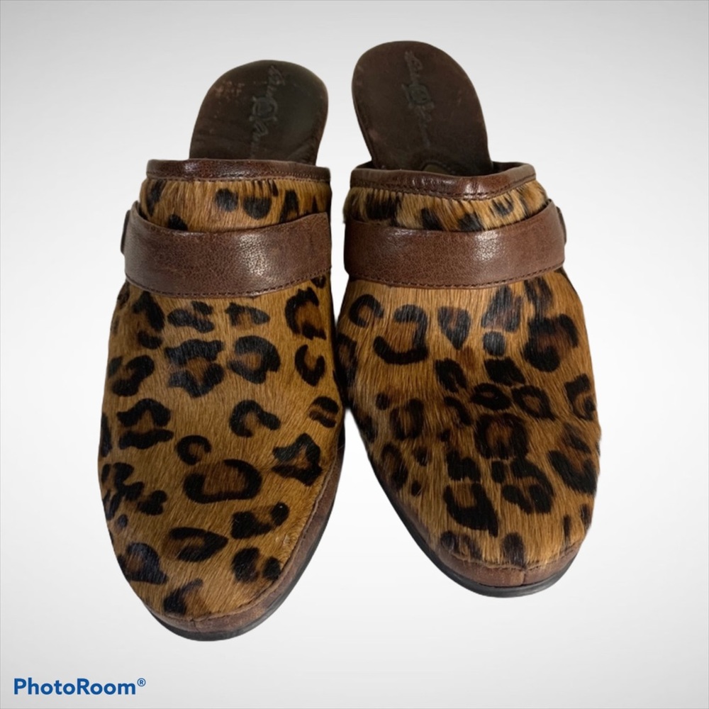 Born Leopard print calf hair mules size 9